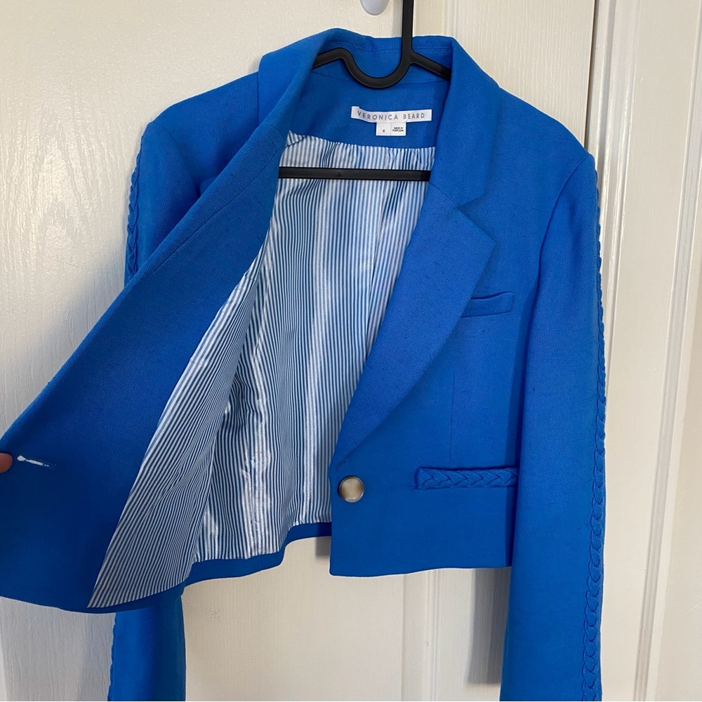 $598 NWOT Veronica Beard Behren Cropped Woven Blazer Jacket in Azure Blue Sz 6 - Picture 13 of 15